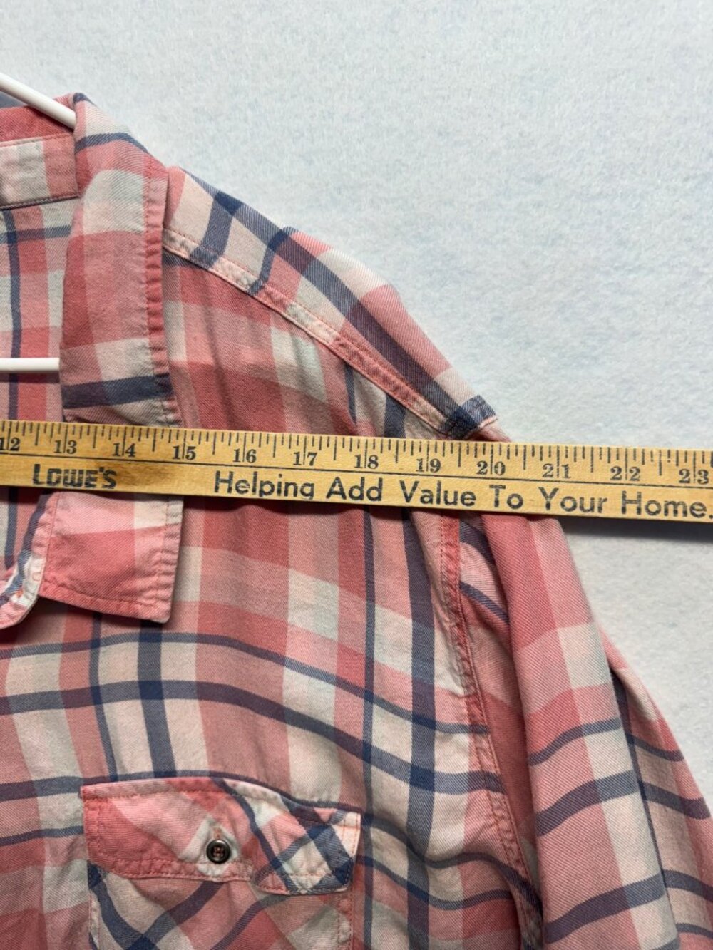 Plaid Button-Up Shirt By Meri Skye Size L Pink & Blue Long Sleeve Lightweight - Picture 5 of 9